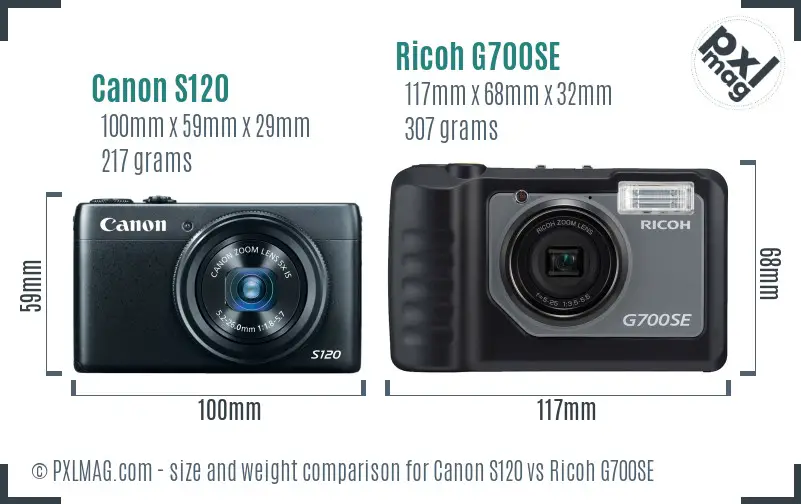 Canon S120 vs Ricoh G700SE size comparison