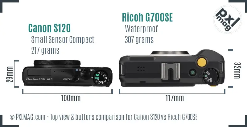 Canon S120 vs Ricoh G700SE top view buttons comparison