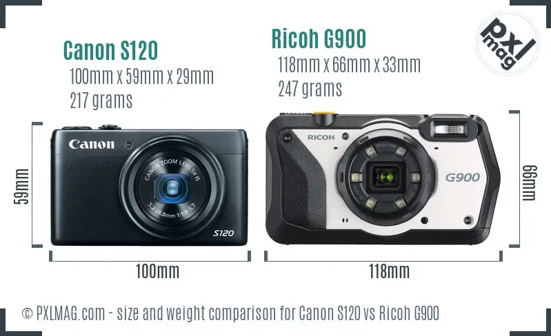 Canon S120 vs Ricoh G900 size comparison