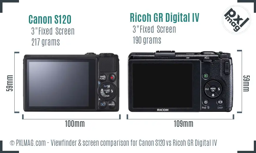 Canon S120 vs Ricoh GR Digital IV Screen and Viewfinder comparison