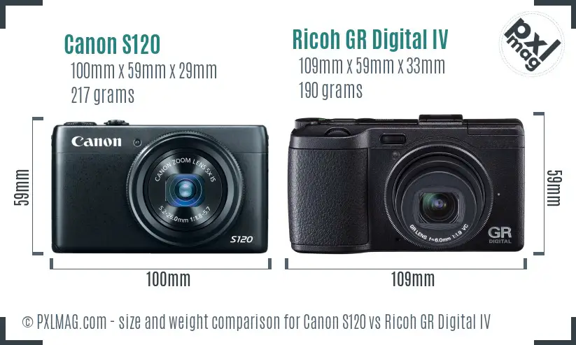 Canon S120 vs Ricoh GR Digital IV size comparison