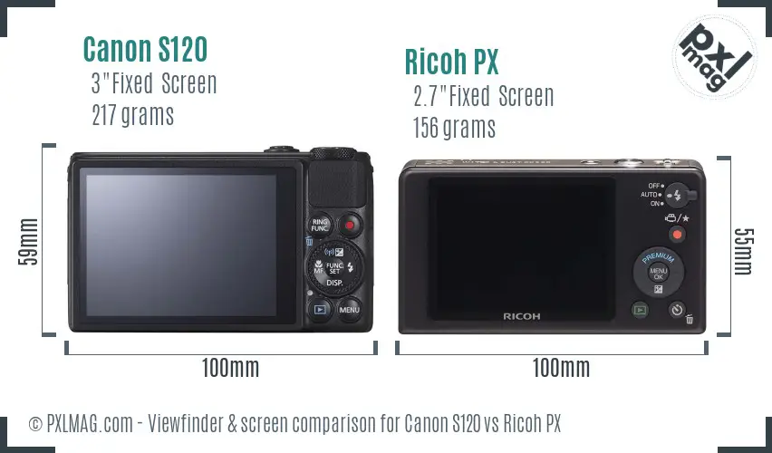 Canon S120 vs Ricoh PX Screen and Viewfinder comparison
