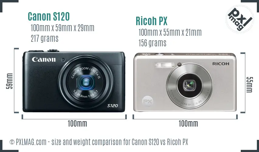 Canon S120 vs Ricoh PX size comparison