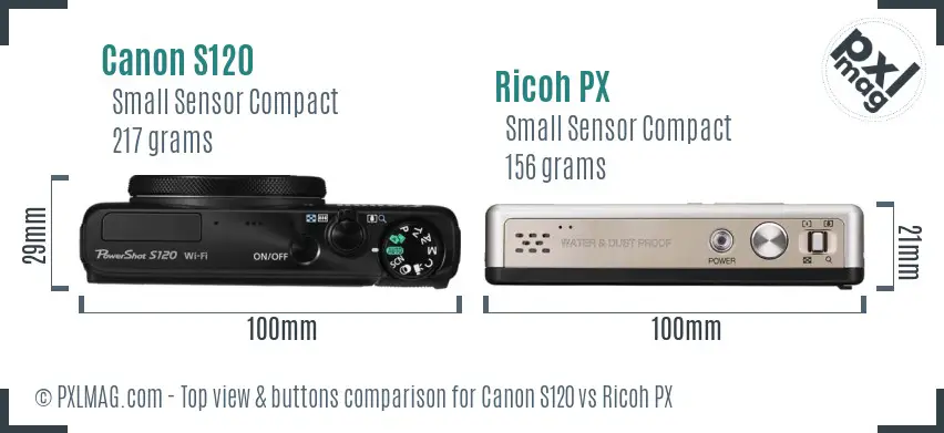 Canon S120 vs Ricoh PX top view buttons comparison