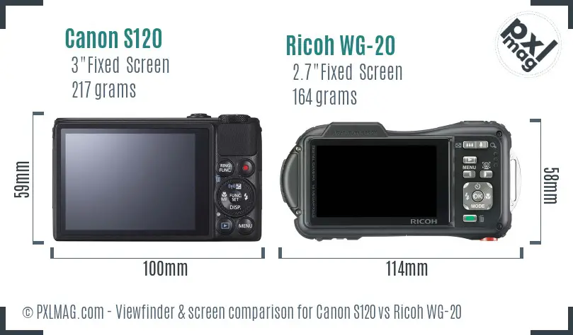 Canon S120 vs Ricoh WG-20 Screen and Viewfinder comparison