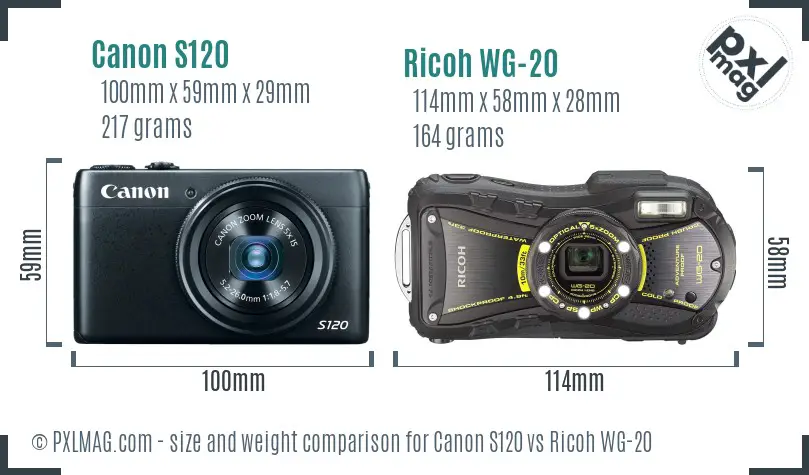 Canon S120 vs Ricoh WG-20 size comparison