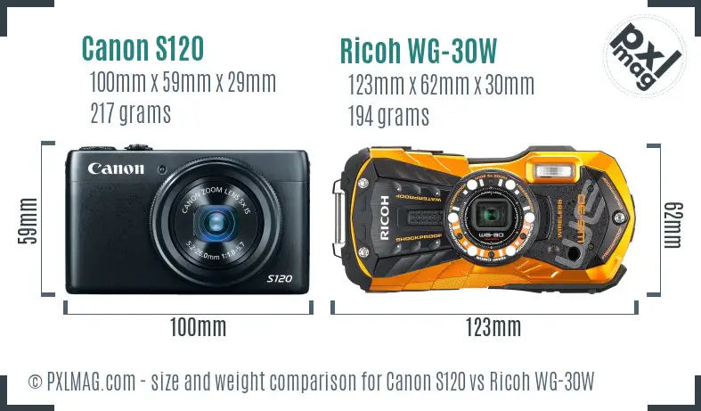 Canon S120 vs Ricoh WG-30W size comparison Canon S120 vs Ricoh WG-30W size comparison