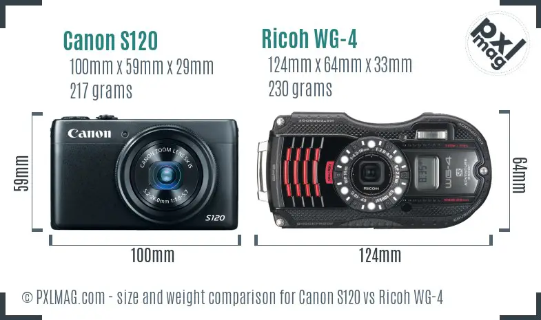 Canon S120 vs Ricoh WG-4 size comparison