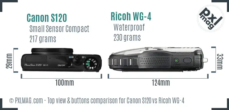 Canon S120 vs Ricoh WG-4 top view buttons comparison