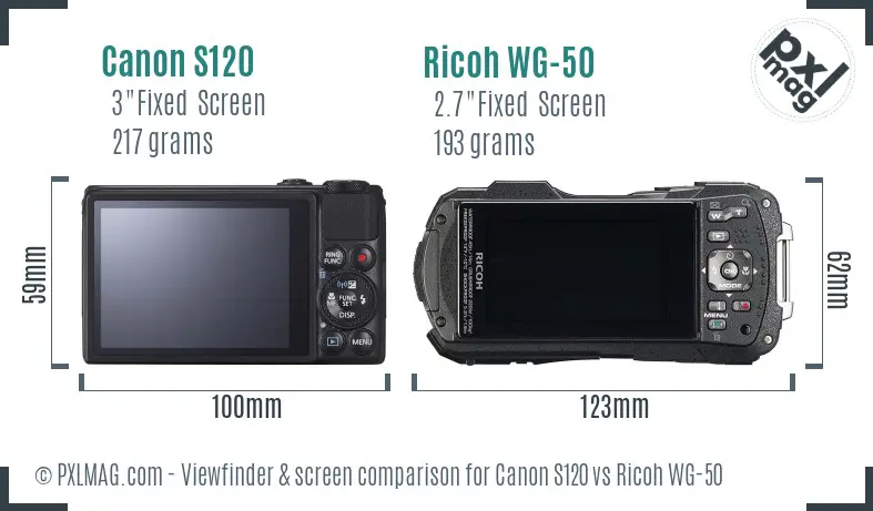 Canon S120 vs Ricoh WG-50 Screen and Viewfinder comparison