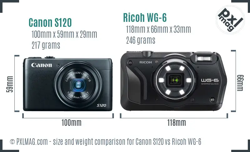 Canon S120 vs Ricoh WG-6 size comparison