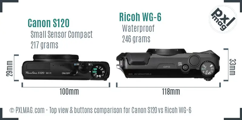 Canon S120 vs Ricoh WG-6 top view buttons comparison