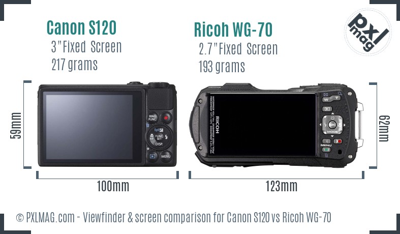 Canon S120 vs Ricoh WG-70 Screen and Viewfinder comparison