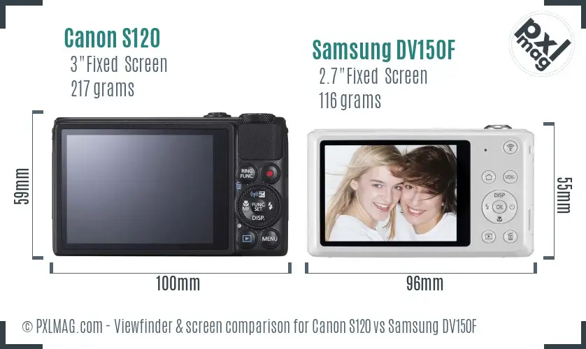 Canon S120 vs Samsung DV150F Screen and Viewfinder comparison