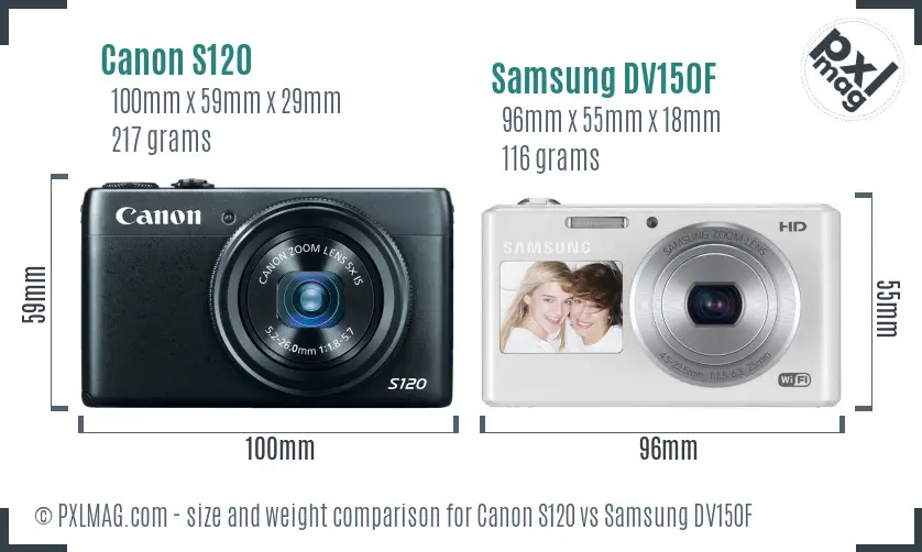 Canon S120 vs Samsung DV150F size comparison