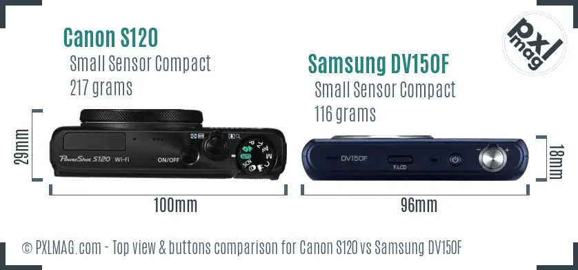 Canon S120 vs Samsung DV150F top view buttons comparison