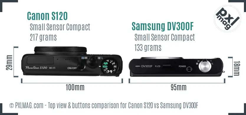 Canon S120 vs Samsung DV300F top view buttons comparison Canon S120 vs Samsung DV300F top view buttons comparison