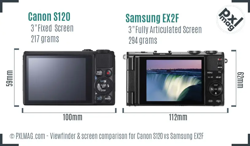 Canon S120 vs Samsung EX2F Screen and Viewfinder comparison