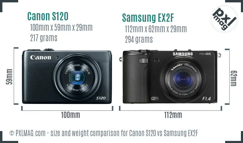 Canon S120 vs Samsung EX2F size comparison