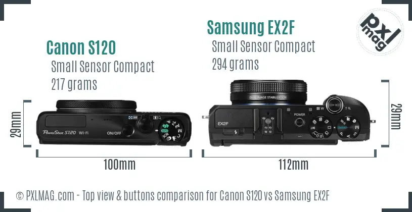 Canon S120 vs Samsung EX2F top view buttons comparison