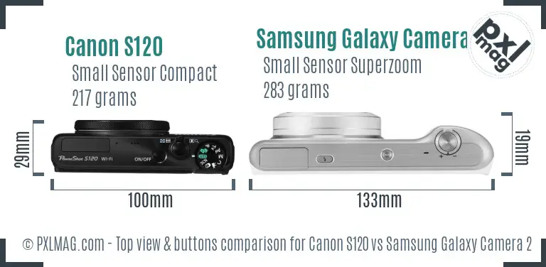 Canon S120 vs Samsung Galaxy Camera 2 top view buttons comparison