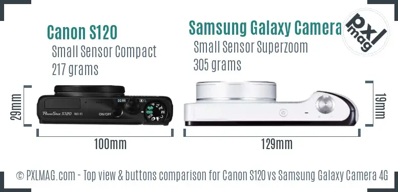 Canon S120 vs Samsung Galaxy Camera 4G top view buttons comparison