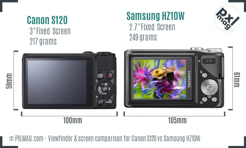 Canon S120 vs Samsung HZ10W Screen and Viewfinder comparison