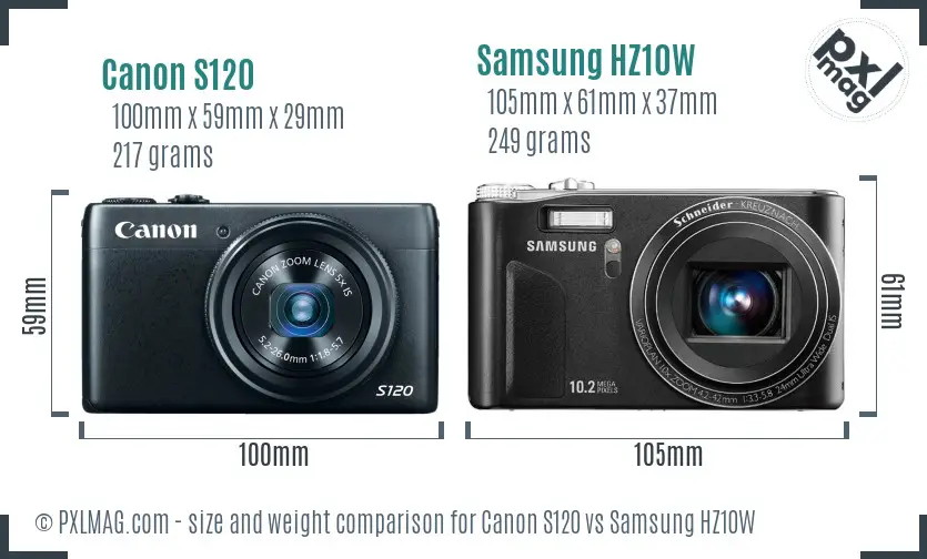 Canon S120 vs Samsung HZ10W size comparison