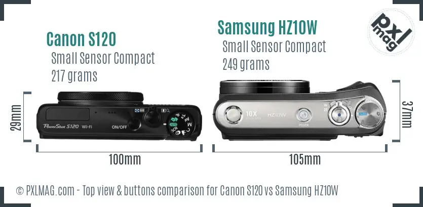 Canon S120 vs Samsung HZ10W top view buttons comparison
