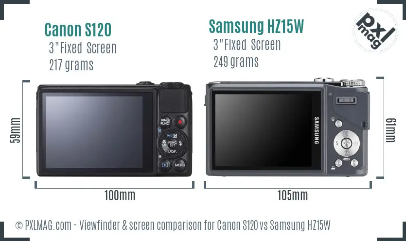 Canon S120 vs Samsung HZ15W Screen and Viewfinder comparison