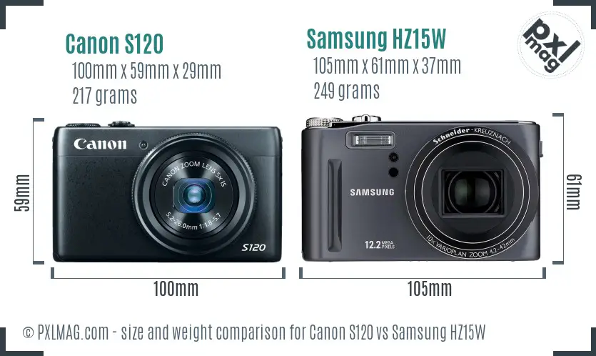 Canon S120 vs Samsung HZ15W size comparison