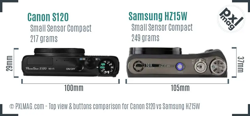 Canon S120 vs Samsung HZ15W top view buttons comparison