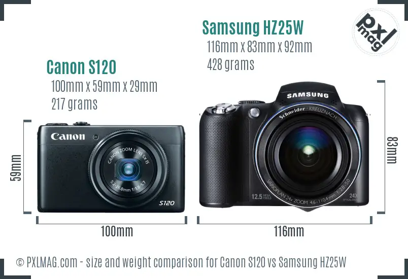 Canon S120 vs Samsung HZ25W size comparison