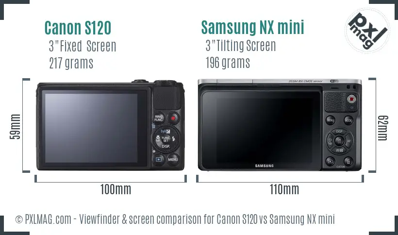 Canon S120 vs Samsung NX mini Screen and Viewfinder comparison