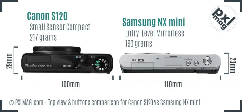 Canon S120 vs Samsung NX mini top view buttons comparison