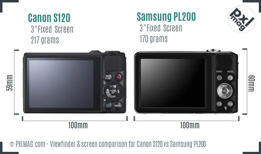Canon S120 vs Samsung PL200 Screen and Viewfinder comparison