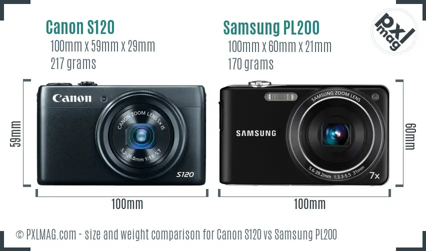 Canon S120 vs Samsung PL200 size comparison