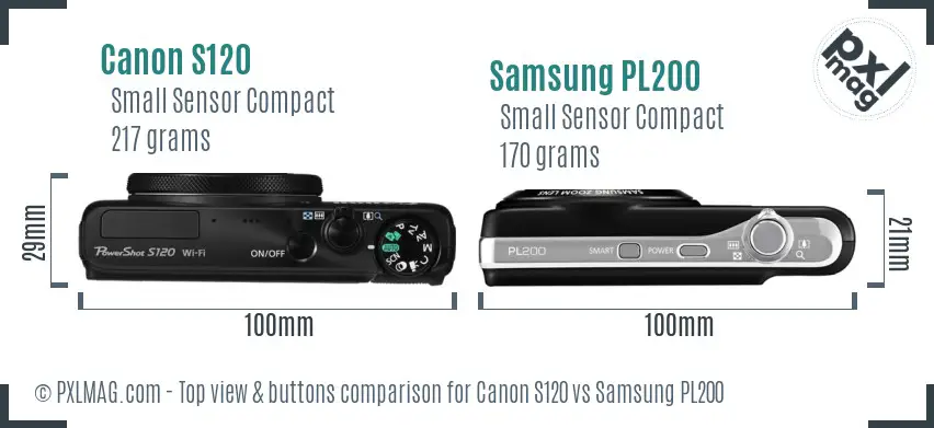 Canon S120 vs Samsung PL200 top view buttons comparison