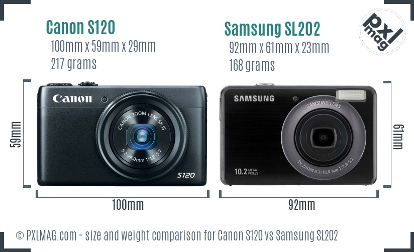 Canon S120 vs Samsung SL202 size comparison Canon S120 vs Samsung SL202 size comparison