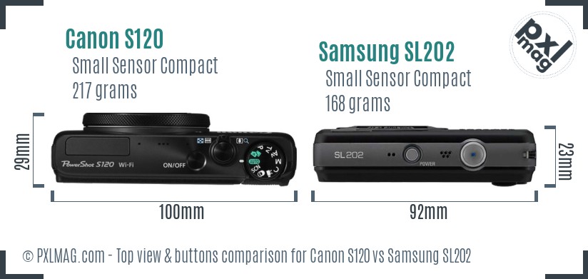 Canon S120 vs Samsung SL202 top view buttons comparison