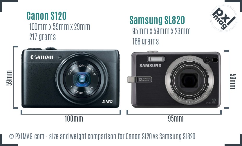 Canon S120 vs Samsung SL820 size comparison