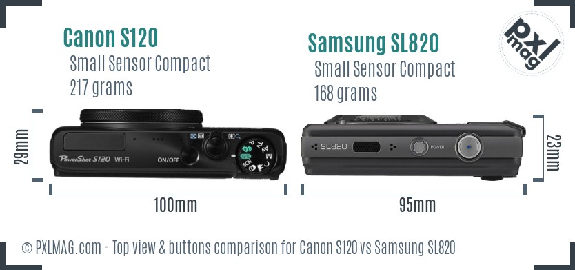 Canon S120 vs Samsung SL820 top view buttons comparison