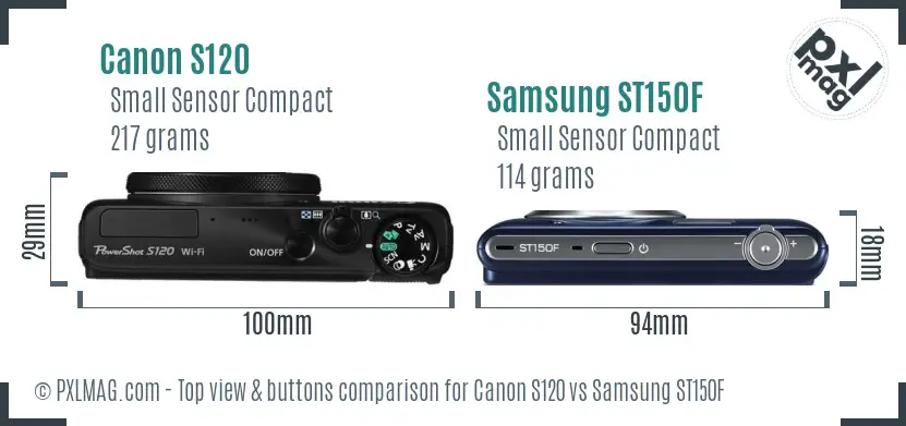 Canon S120 vs Samsung ST150F top view buttons comparison Canon S120 vs Samsung ST150F top view buttons comparison