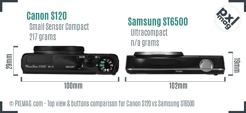 Canon S120 vs Samsung ST6500 top view buttons comparison