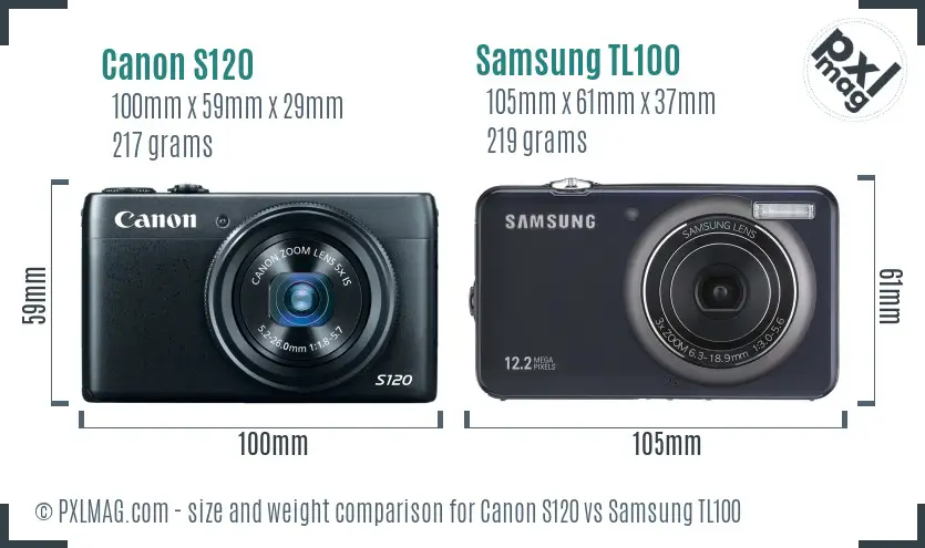Canon S120 vs Samsung TL100 size comparison