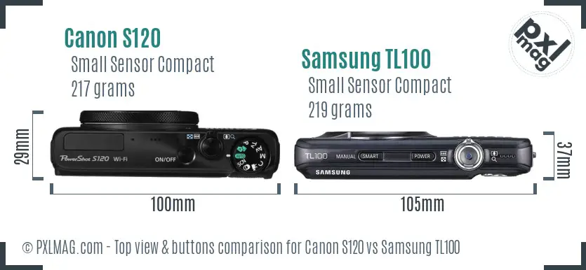 Canon S120 vs Samsung TL100 top view buttons comparison