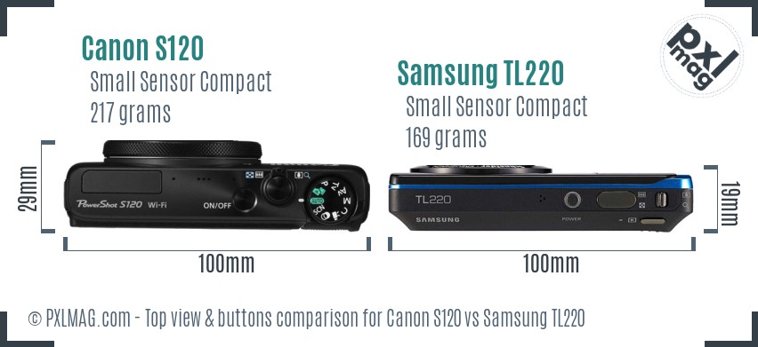 Canon S120 vs Samsung TL220 top view buttons comparison