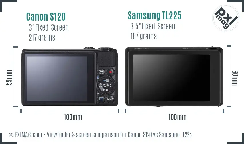 Canon S120 vs Samsung TL225 Screen and Viewfinder comparison