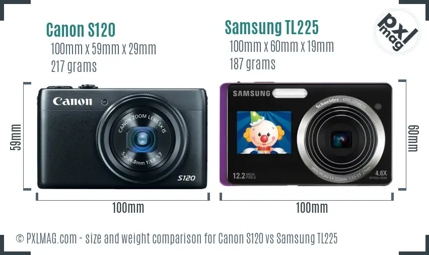 Canon S120 vs Samsung TL225 size comparison
