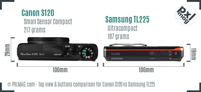 Canon S120 vs Samsung TL225 top view buttons comparison